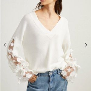 French Connection Caballo Lace Sleeve Sweater: NWT
